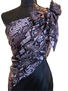Modern Neutral Silk-like Scarf - Snake Print - Statement Accessory- Chic Edge